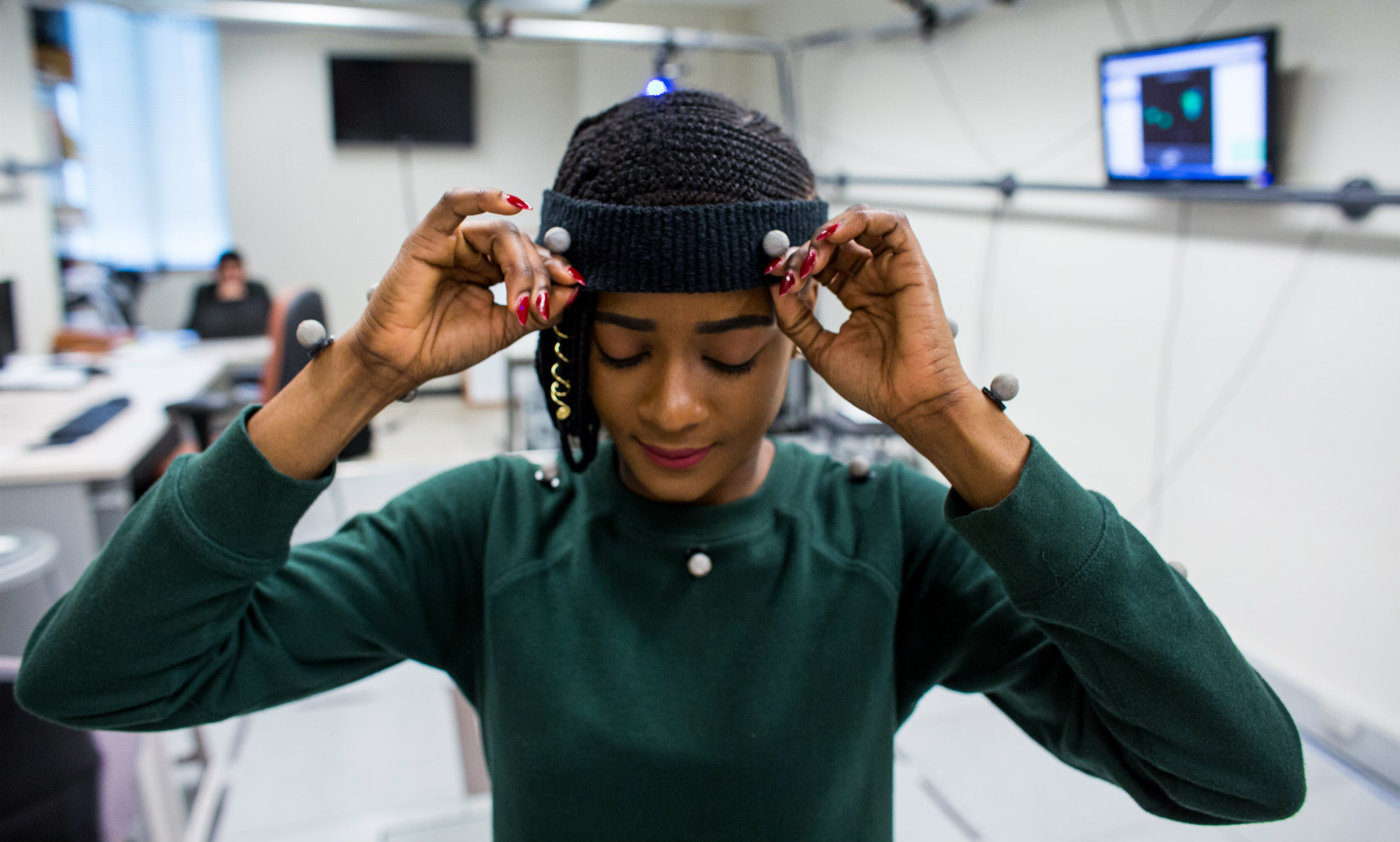 UMKC student Mary Okafor stands in motion lab